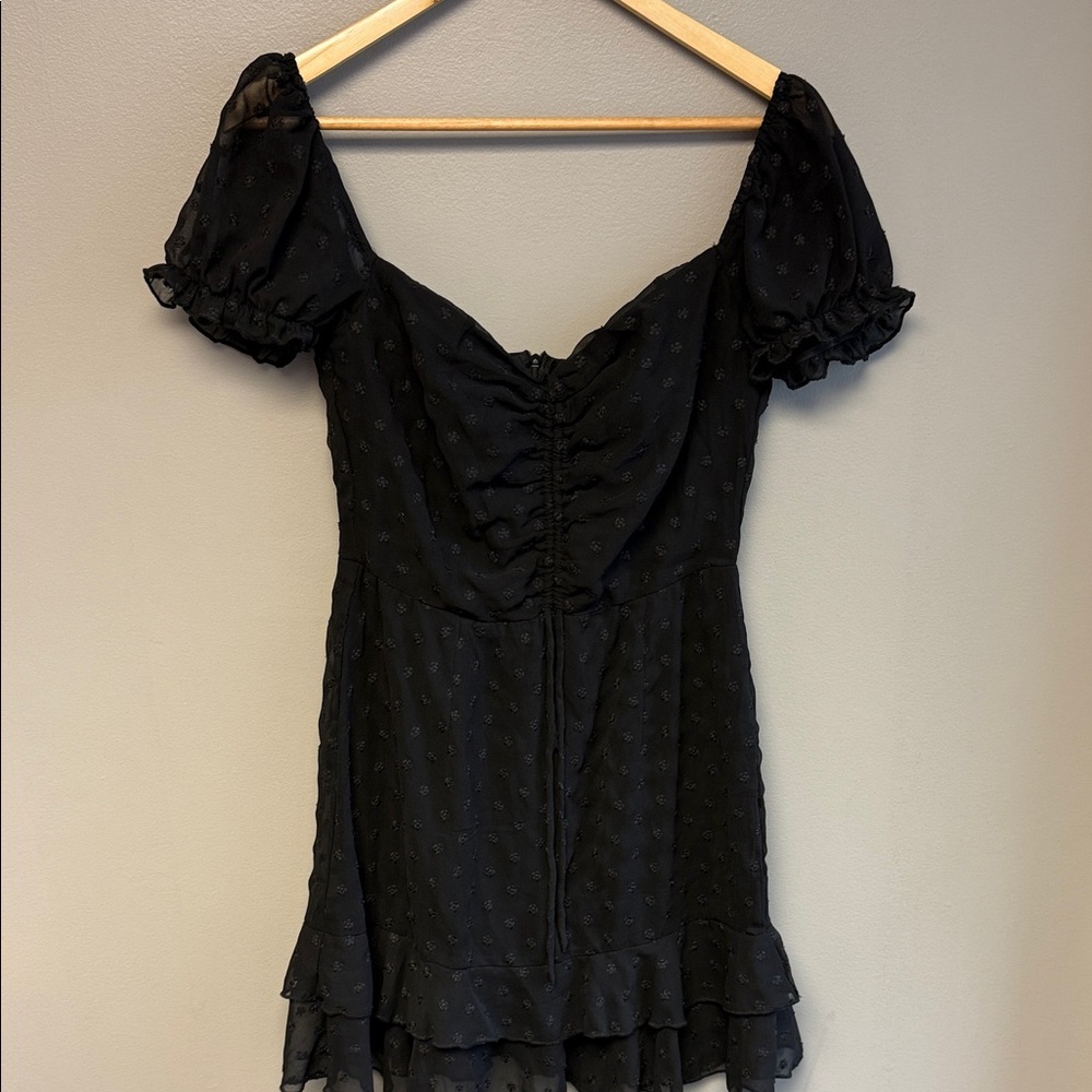 Princess Polly Black Mini Dress Size 6 Ruched Puff Sleeve Feminine